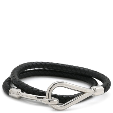 エルメス HERMES ジャンボ ブラック×シルバー レザー メタル チョーカー 二連ブレスレット