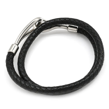 エルメス HERMES ジャンボ ブラック×シルバー レザー メタル チョーカー 二連ブレスレット