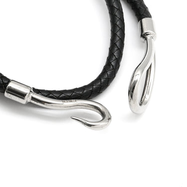 エルメス HERMES ジャンボ ブラック×シルバー レザー メタル チョーカー 二連ブレスレット