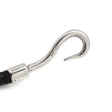 エルメス HERMES ジャンボ ブラック×シルバー レザー メタル チョーカー 二連ブレスレット