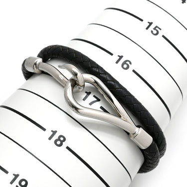 エルメス HERMES ジャンボ ブラック×シルバー レザー メタル チョーカー 二連ブレスレット