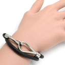 エルメス HERMES ジャンボ ブラック×シルバー レザー メタル チョーカー 二連ブレスレット