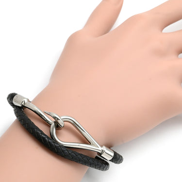 エルメス HERMES ジャンボ ブラック×シルバー レザー メタル チョーカー 二連ブレスレット