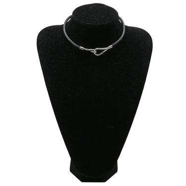 エルメス HERMES ジャンボ ブラック×シルバー レザー メタル チョーカー 二連ブレスレット