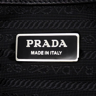 プラダ PRADA メタルロゴ ギャザー ブラック ナイロン レザー 2WAYバッグ シルバー金具 黒 トート ショルダーバッグ