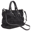 プラダ PRADA メタルロゴ ギャザー ブラック ナイロン レザー 2WAYバッグ シルバー金具 黒 トート ショルダーバッグ