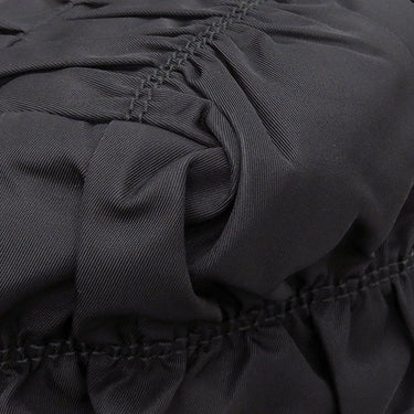 プラダ PRADA メタルロゴ ギャザー ブラック ナイロン レザー 2WAYバッグ シルバー金具 黒 トート ショルダーバッグ