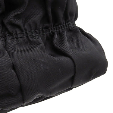 プラダ PRADA メタルロゴ ギャザー ブラック ナイロン レザー 2WAYバッグ シルバー金具 黒 トート ショルダーバッグ