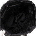 プラダ PRADA メタルロゴ ギャザー ブラック ナイロン レザー 2WAYバッグ シルバー金具 黒 トート ショルダーバッグ