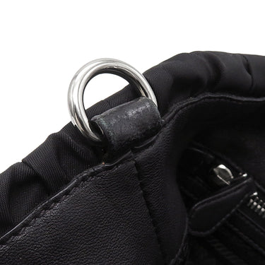 プラダ PRADA メタルロゴ ギャザー ブラック ナイロン レザー 2WAYバッグ シルバー金具 黒 トート ショルダーバッグ