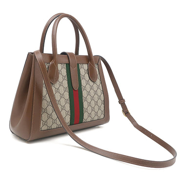 グッチ GUCCI ジャッキー1961 ミディアムトート 649016 ベージュXブラウン GGスプリームキャンバス レザー 2WAYバッグ ショルダーバッグ ウェブ シェリーリボン