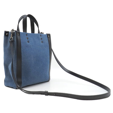 ヴァレンティノ VALENTINO VLTN ロゴ 2Y2B0B78 ブルー×ブラック デニム レザー 2WAYバッグ ブラック金具 青 黒 ショルダー トート スタッズ
