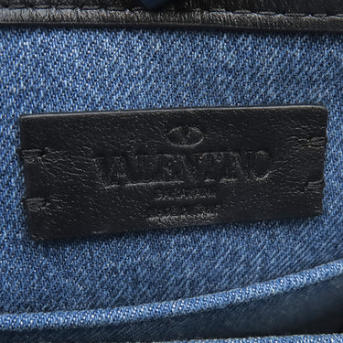ヴァレンティノ VALENTINO VLTN ロゴ 2Y2B0B78 ブルー×ブラック デニム レザー 2WAYバッグ ブラック金具 青 黒 ショルダー トート スタッズ