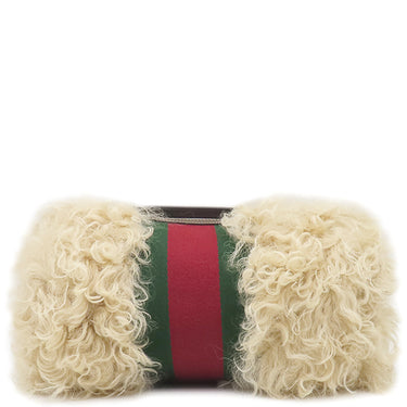 グッチ GUCCI ファー ウェブ ストライプ 759689 ベージュ ファー ポーチ シルバー金具 コスメティックケース クラッチバッグ