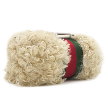 グッチ GUCCI ファー ウェブ ストライプ 759689 ベージュ ファー ポーチ シルバー金具 コスメティックケース クラッチバッグ