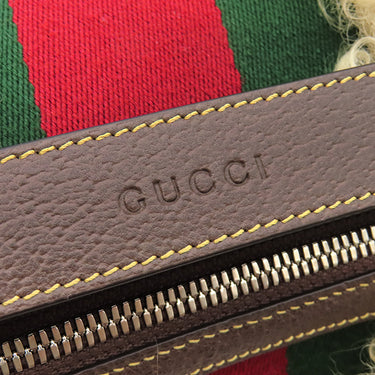 グッチ GUCCI ファー ウェブ ストライプ 759689 ベージュ ファー ポーチ シルバー金具 コスメティックケース クラッチバッグ