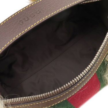 グッチ GUCCI ファー ウェブ ストライプ 759689 ベージュ ファー ポーチ シルバー金具 コスメティックケース クラッチバッグ