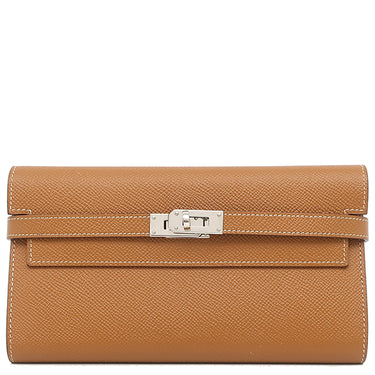 エルメス HERMES ケリーウォレット ロング ゴールド ヴォーエプソン 長財布 シルバー金具 茶