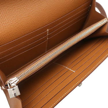 エルメス HERMES ケリーウォレット ロング ゴールド ヴォーエプソン 長財布 シルバー金具 茶