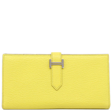 エルメス HERMES ベアンスフレ スフレ シェーブル 長財布 シルバー金具 黄色 二つ折り財布　