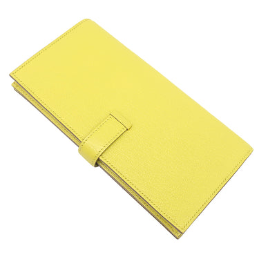 エルメス HERMES ベアンスフレ スフレ シェーブル 長財布 シルバー金具 黄色 二つ折り財布　