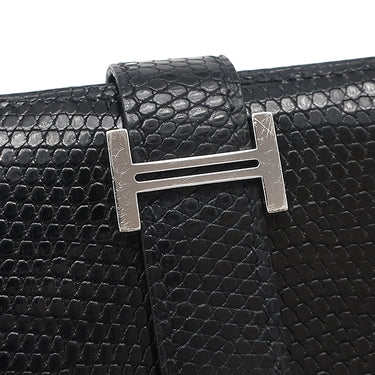 エルメス HERMES ベアンスフレ ブラック リザード 長財布 シルバー金具 黒 二つ折り財布