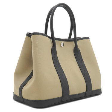 エルメス HERMES ガーデンパーティーTPM トレンチ×ブラック トワルアッシュ レザー ハンドバッグ シルバー金具 黒 トート