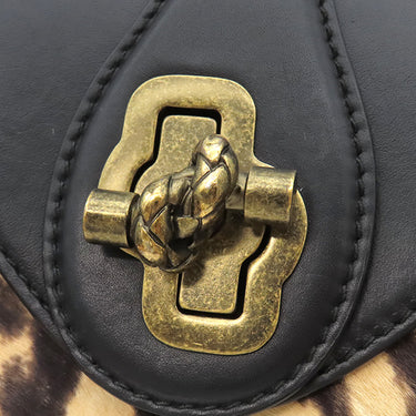 ボッテガヴェネタ BOTTEGA VENETA ハラコ ブラックXブラウン レザー ハラコ ショルダーバッグ ヴィンテージ金具 黒 チェーンショルダー