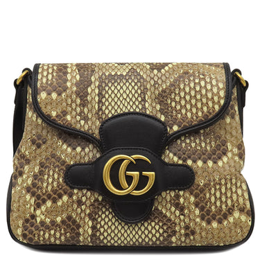 グッチ GUCCI GGマーモント 648934 ベージュ×ブラック パイソン レザー ショルダーバッグ ゴールド金具 黒