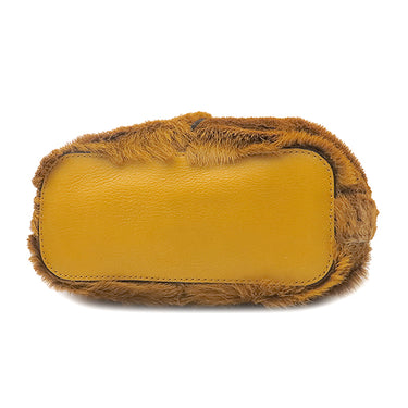 クロエ Chloe ガラ ロングヘアーカーフ アンバーイエロー レザー ハラコ 2WAYバッグ ゴールド金具 巾着 黄色　