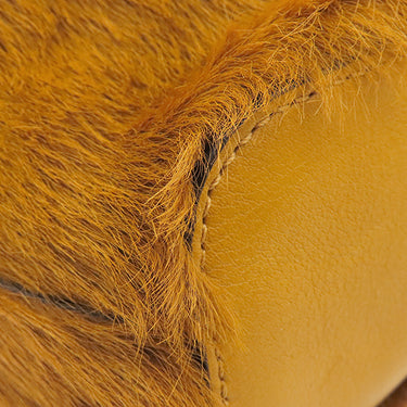 クロエ Chloe ガラ ロングヘアーカーフ アンバーイエロー レザー ハラコ 2WAYバッグ ゴールド金具 巾着 黄色　