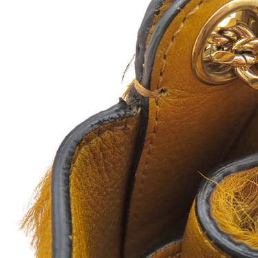 クロエ Chloe ガラ ロングヘアーカーフ アンバーイエロー レザー ハラコ 2WAYバッグ ゴールド金具 巾着 黄色　