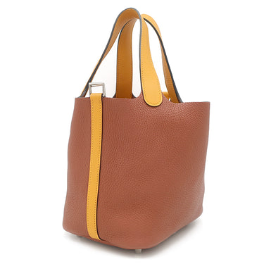 エルメス HERMES ピコタンロックPM タッチ キュイーブル×ジョーヌ トリヨンクレマンス スイフト ハンドバッグ シルバー金具 茶 オレンジ 鍵1本欠品