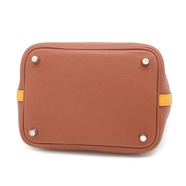 エルメス HERMES ピコタンロックPM タッチ キュイーブル×ジョーヌ トリヨンクレマンス スイフト ハンドバッグ シルバー金具 茶 オレンジ 鍵1本欠品