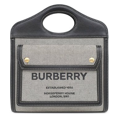 バーバリー BURBERRY ミニ ツートン キャンバス グレ―×ブラック×ブラウン キャンバス レザー 2WAYバッグ ゴールド金具 黒 茶 ハンドバッグ ショルダーバッグ