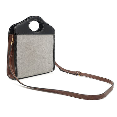 バーバリー BURBERRY ミニ ツートン キャンバス グレ―×ブラック×ブラウン キャンバス レザー 2WAYバッグ ゴールド金具 黒 茶 ハンドバッグ ショルダーバッグ