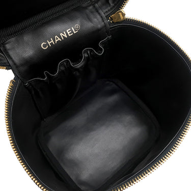 シャネル CHANEL バニティ ブラック レザー キャビアスキン ハンドバッグ ゴールド金具 黒 ココマーク