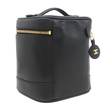 シャネル CHANEL バニティ ブラック レザー キャビアスキン ハンドバッグ ゴールド金具 黒 ココマーク
