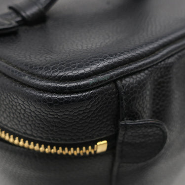 シャネル CHANEL バニティ ブラック レザー キャビアスキン ハンドバッグ ゴールド金具 黒 ココマーク