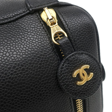 シャネル CHANEL バニティ ブラック レザー キャビアスキン ハンドバッグ ゴールド金具 黒 ココマーク