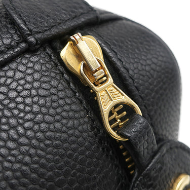 シャネル CHANEL バニティ ブラック レザー キャビアスキン ハンドバッグ ゴールド金具 黒 ココマーク