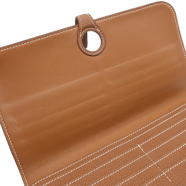 エルメス HERMES ドゴンロング ゴールド トリヨンクレマンス 長財布 シルバー金具 茶