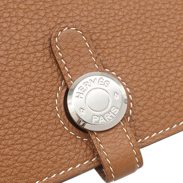 エルメス HERMES ドゴンロング ゴールド トリヨンクレマンス 長財布 シルバー金具 茶