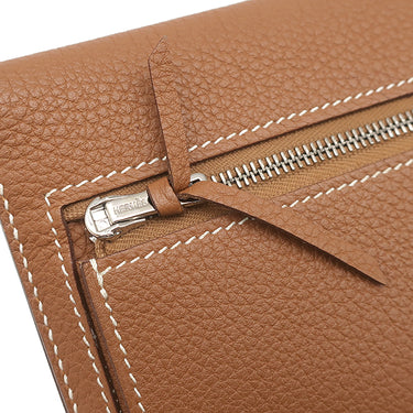 エルメス HERMES ドゴンロング ゴールド トリヨンクレマンス 長財布 シルバー金具 茶