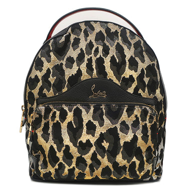 クリスチャンルブタン Christian Louboutin レオパード柄 バックパック ブラック×マルチカラー キャンバス レザー リュック・デイパック ゴールド金具 黒 シルバー ゴールド スタッズ