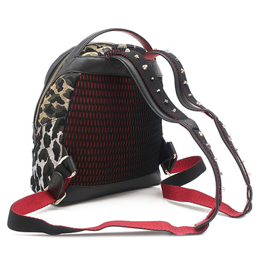 クリスチャンルブタン Christian Louboutin レオパード柄 バックパック ブラック×マルチカラー キャンバス レザー リュック・デイパック ゴールド金具 黒 シルバー ゴールド スタッズ
