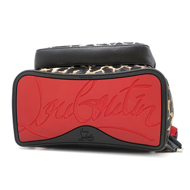 クリスチャンルブタン Christian Louboutin レオパード柄 バックパック ブラック×マルチカラー キャンバス レザー リュック・デイパック ゴールド金具 黒 シルバー ゴールド スタッズ