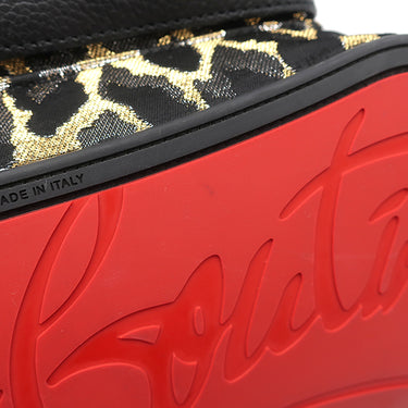 クリスチャンルブタン Christian Louboutin レオパード柄 バックパック ブラック×マルチカラー キャンバス レザー リュック・デイパック ゴールド金具 黒 シルバー ゴールド スタッズ
