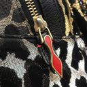 クリスチャンルブタン Christian Louboutin レオパード柄 バックパック ブラック×マルチカラー キャンバス レザー リュック・デイパック ゴールド金具 黒 シルバー ゴールド スタッズ