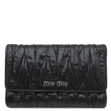 ミュウミュウ MIU MIU マテラッセ ブラック レザー 三つ折り財布 シルバー金具 黒